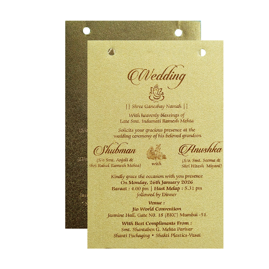 Gold MDF Laser Cutout Wedding Invitation Card - KRB07140