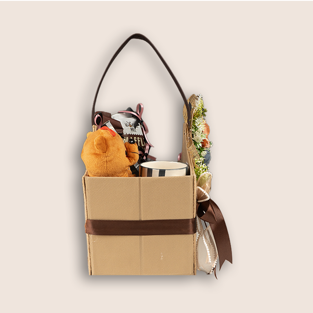 Beige Floral Premium Gift Hamper Basket - KLGH0100