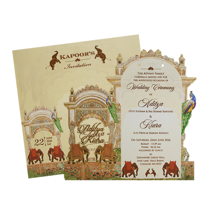 Cream Gold Palace Elephant Wedding Card - KFR15030