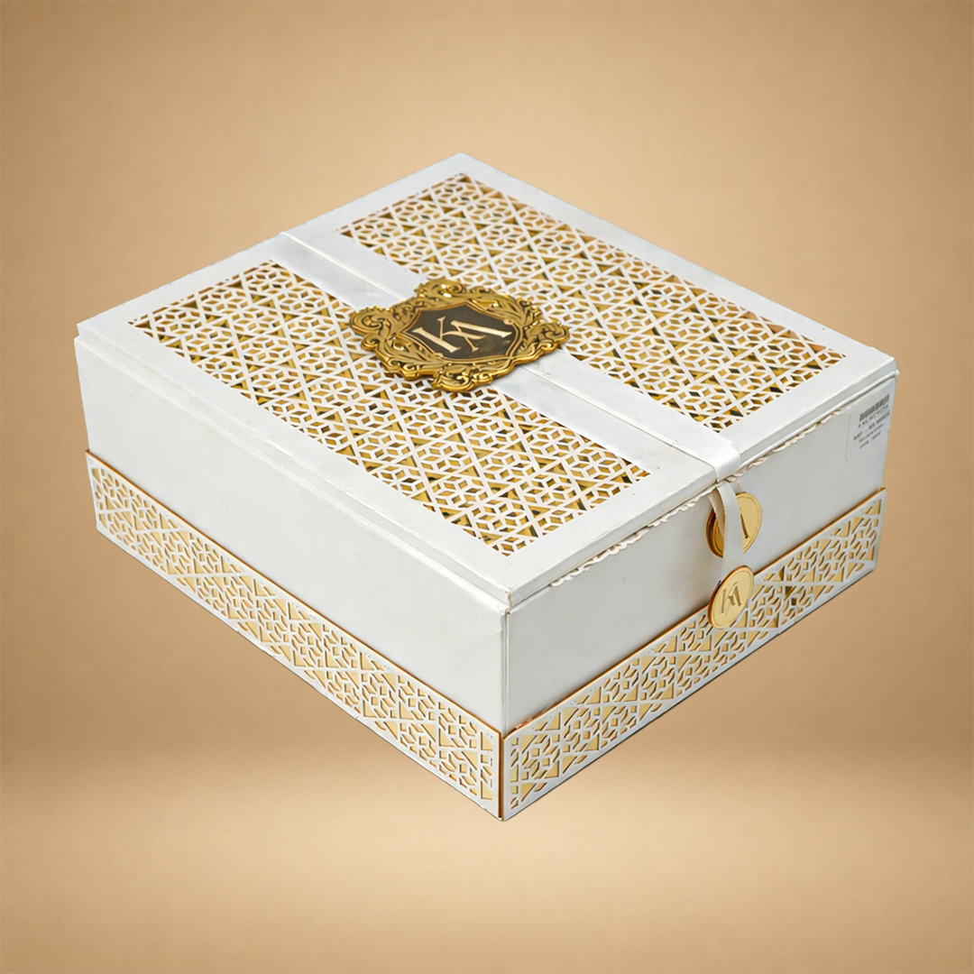 White Premium Floral Ganesha Luxury Invitation Box - KNLW20254