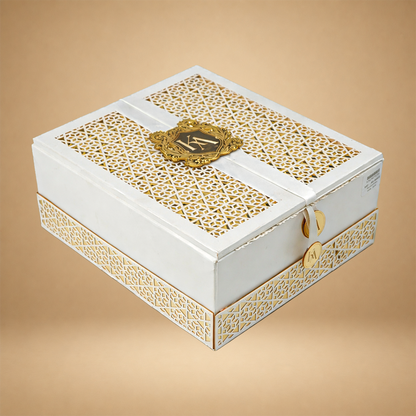 White Premium Floral Ganesha Luxury Invitation Box - KNLW20254