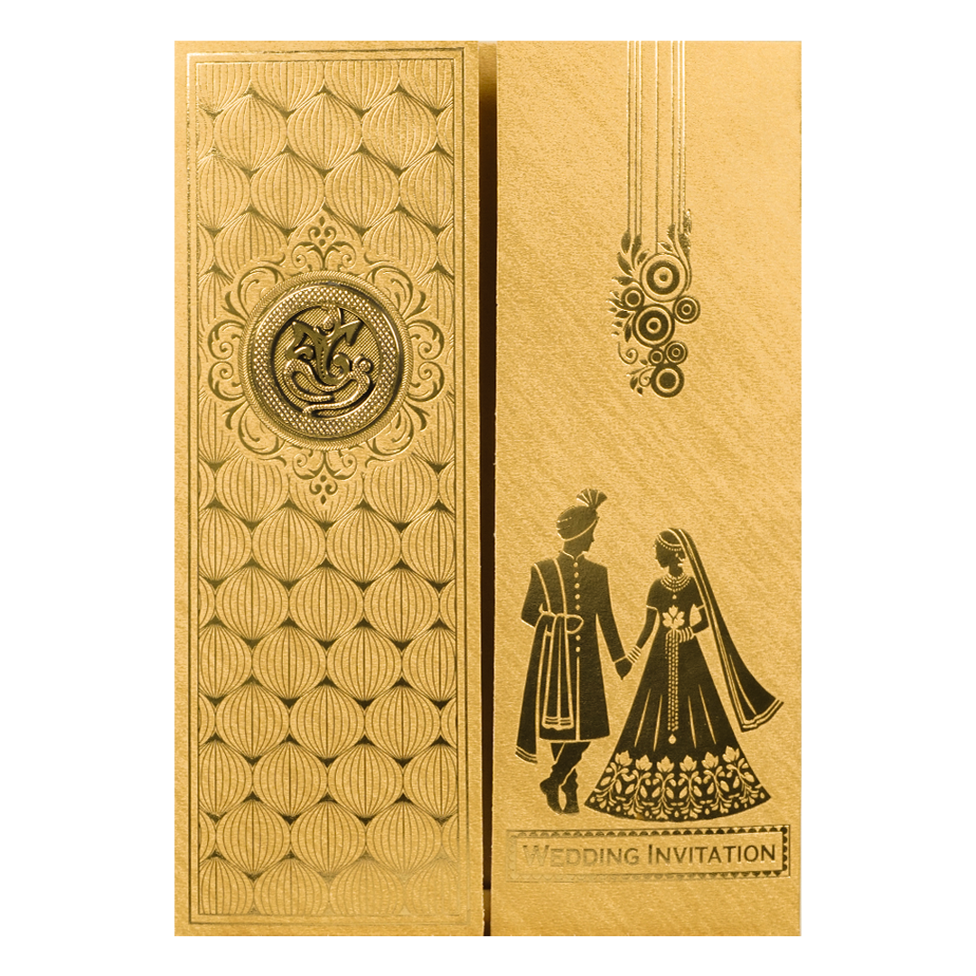 Gold Couple Gatefold Wedding Card-KNCM045G