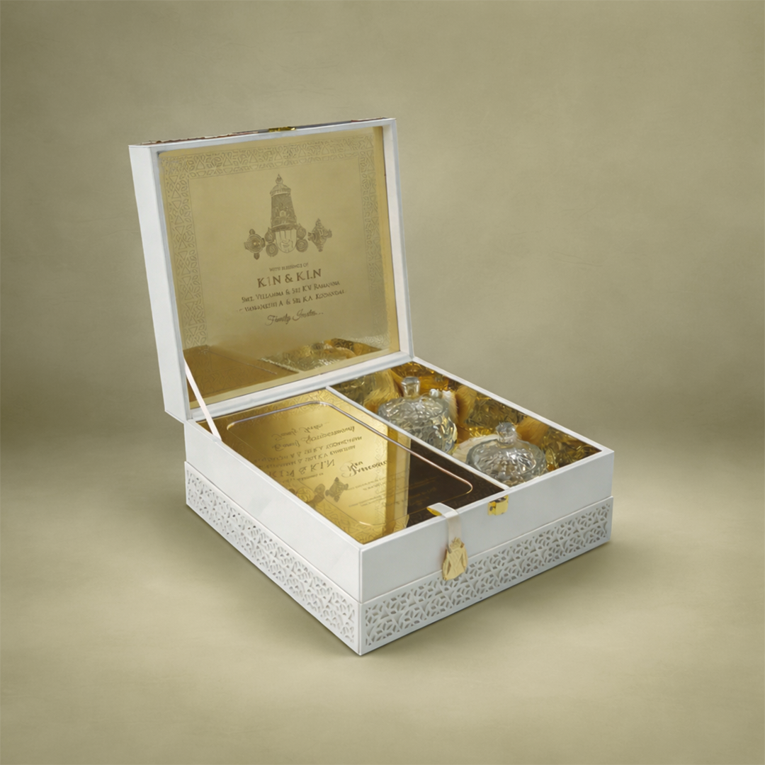 White Premium Laser-Cut Luxury Invitation Box-KNLW20242