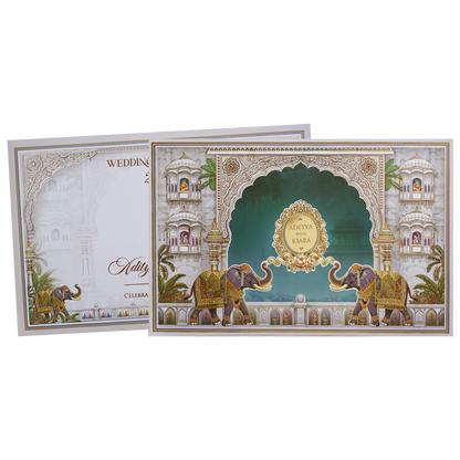 Royal Grey Palace Theme Wedding Card - KFR16330