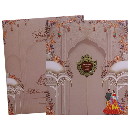 Brown Palace Couple Wedding Invitation Card - KVN07550