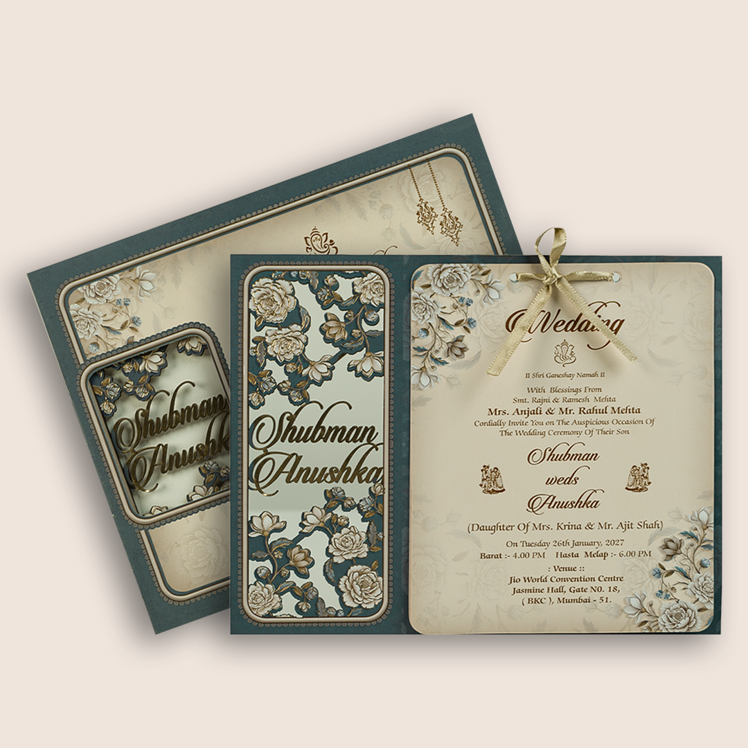 Grey Floral MDF Laser Cut Wedding Invitation Card - KRB10030