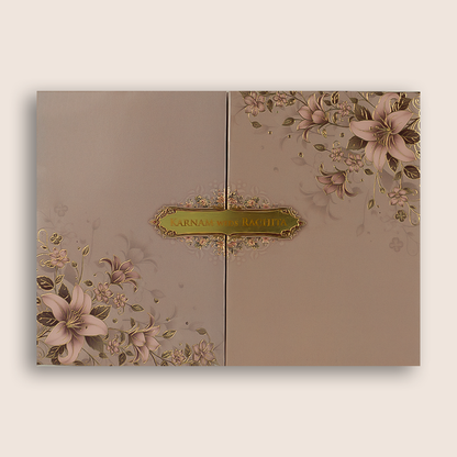 Peach Padded Floral Door Style Wedding Card - KAA06070