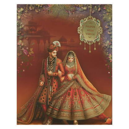 Maroon Royal Couple Padded Wedding card-KRE28030