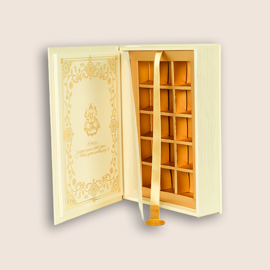Cream MDF Floral Book Style Luxury Wedding Invitation - KNLW202574