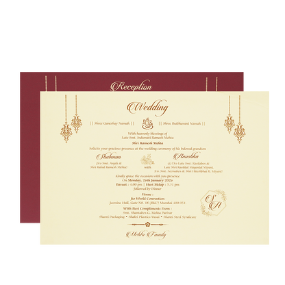 White Padded Wedding Invitation Card with Raised Gold Embossed Design-KRB09801