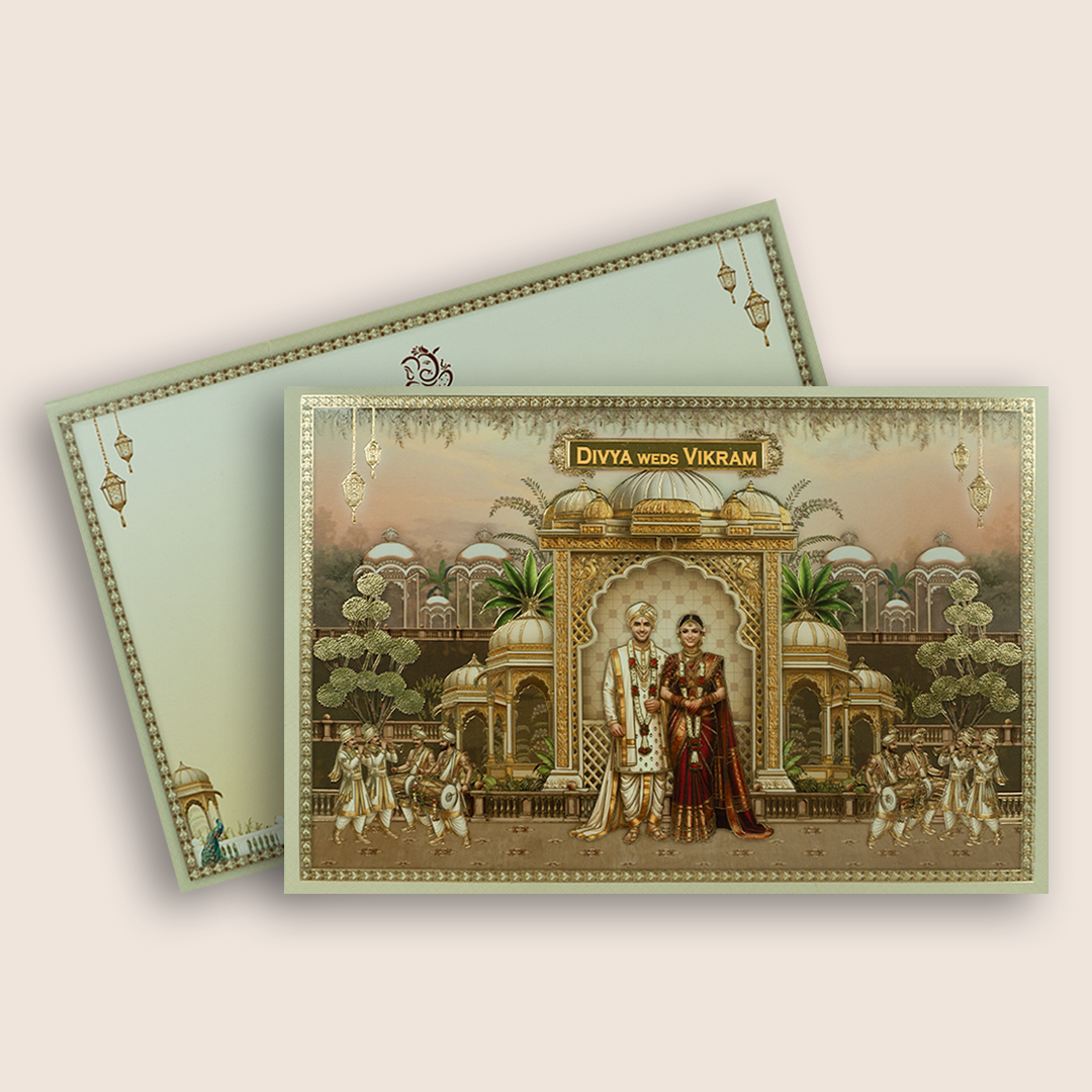 Pastel Green Bride Groom Wedding Invitation Card - KNKT1903C