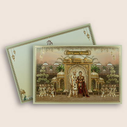 Pastel Green Bride Groom Wedding Invitation Card - KNKT1903C