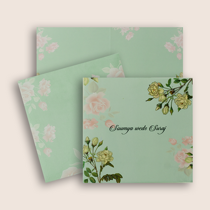 Green Pink Floral Invitation Card-KNKE3304