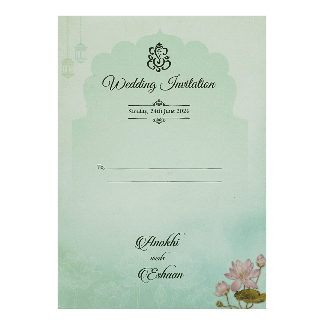Blue Lotus Floral Padded Wedding Card-KJTS3622