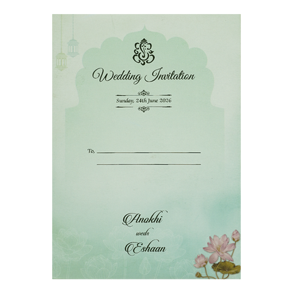 Blue Lotus Floral Padded Wedding Card-KJTS3622