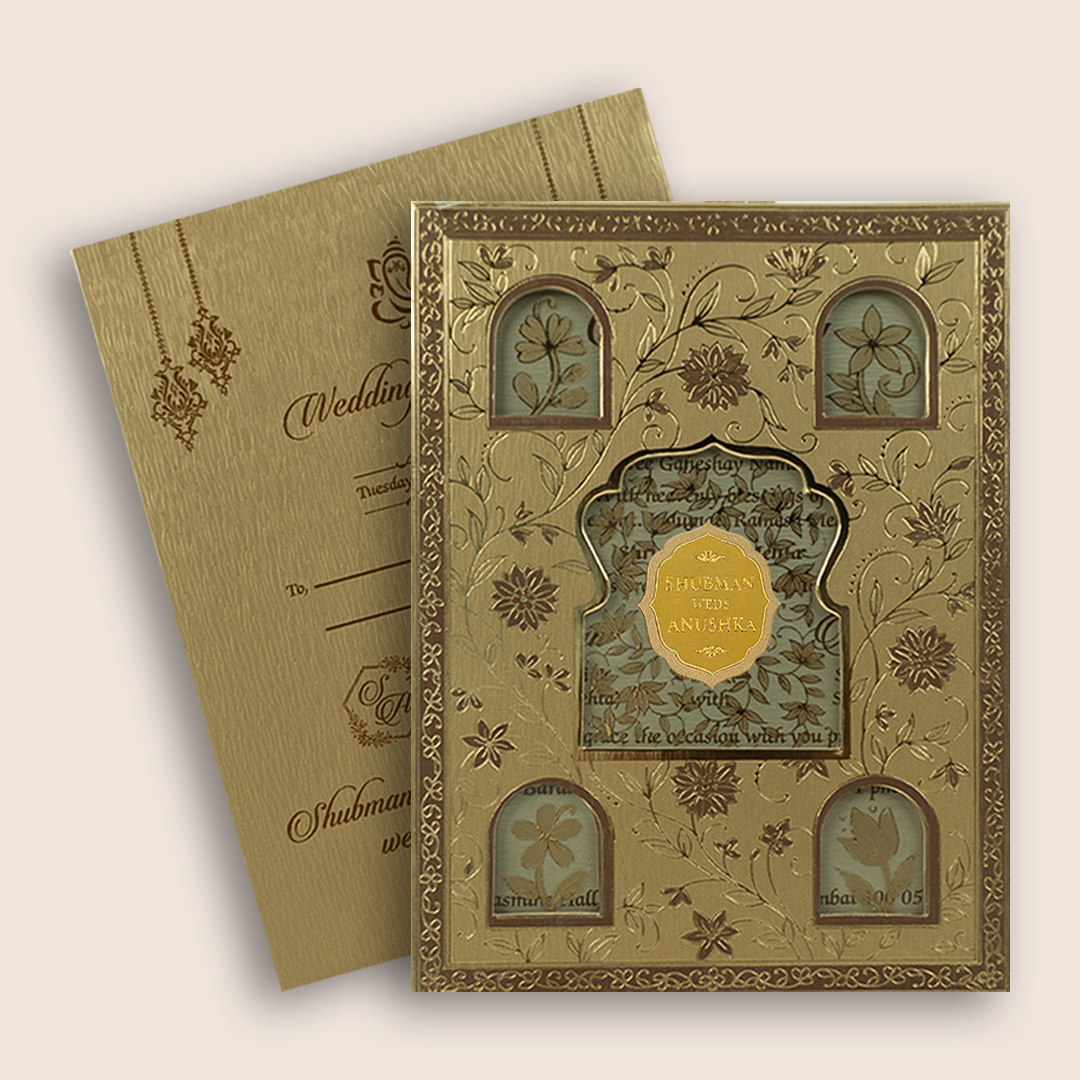 Gold Floral Laser Cut Wedding Invitation - KRB10141