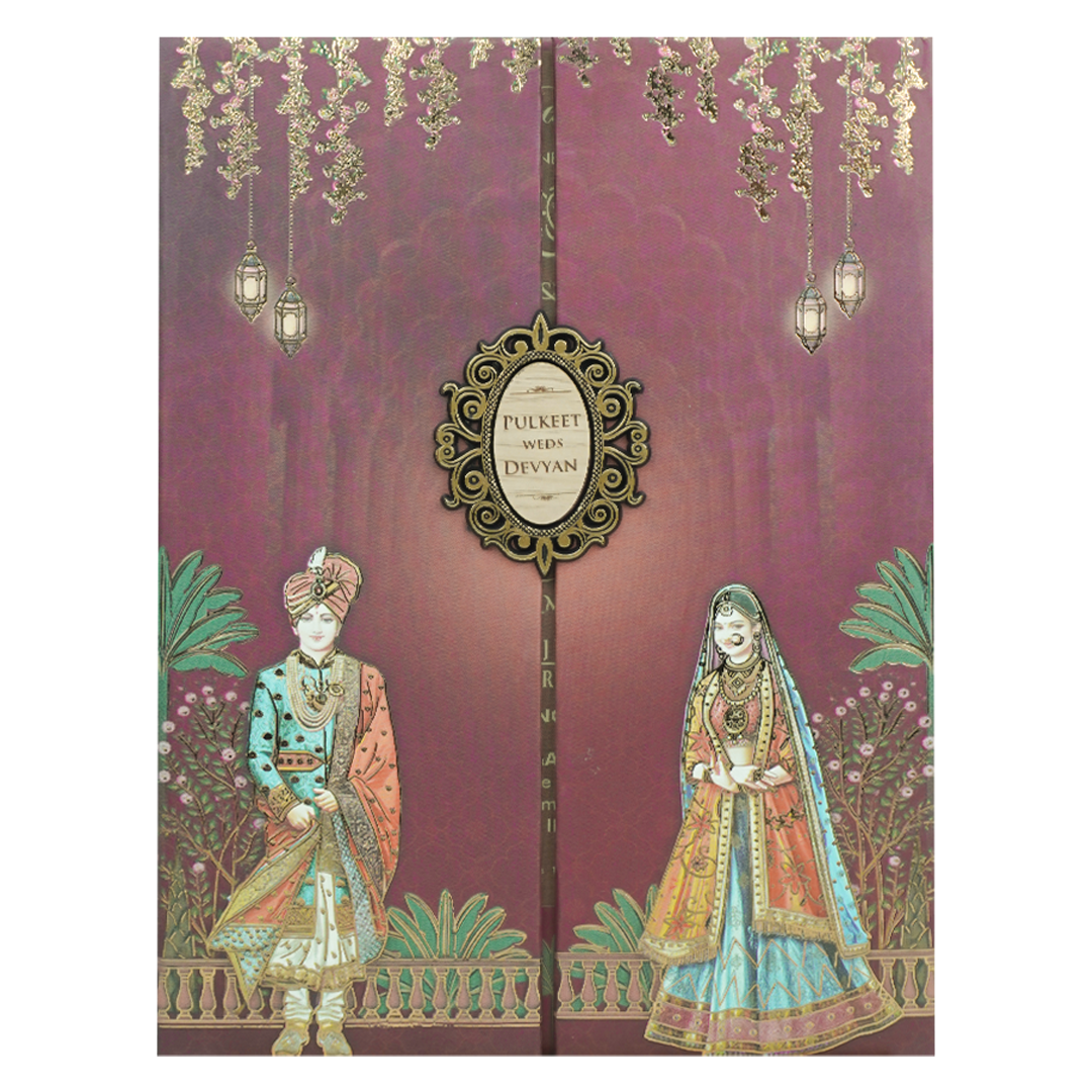 Maroon Bride Groom Padded Wedding Card-KJTS1835