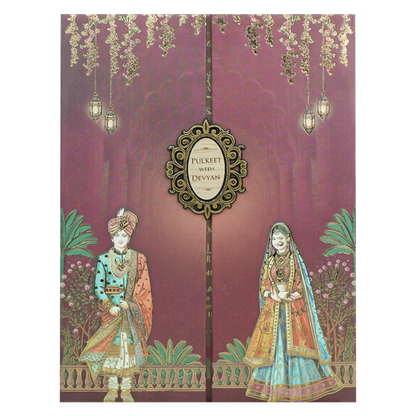 Maroon Bride Groom Padded Wedding Card-KJTS1835