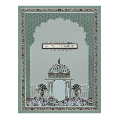 Grey Padded Floral Palace Wedding Card-KRC31040