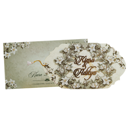 Sage Green Magnolia Floral Layered Wedding Card - KFR16140