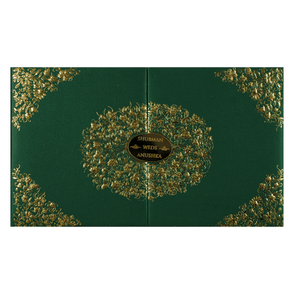 Green Gold Medallion Padded Wedding Card-KRB09330