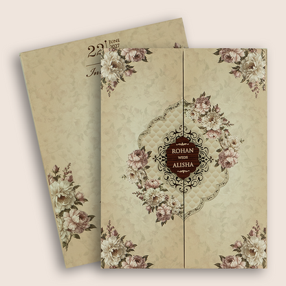 Beige Floral Door Style Padded Wedding Invitation - KFR17330