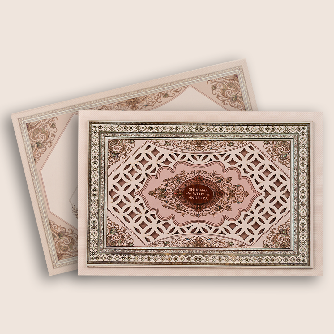 Pink Floral Laser-Cut Padded Wedding Invitation - KRB10850