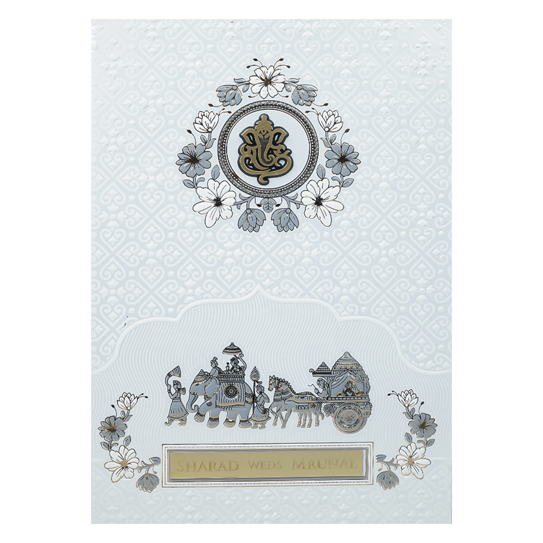 Check out White Embossed Procession Wedding at best price.WhatsApp Support |Express Delivery|King of cards.