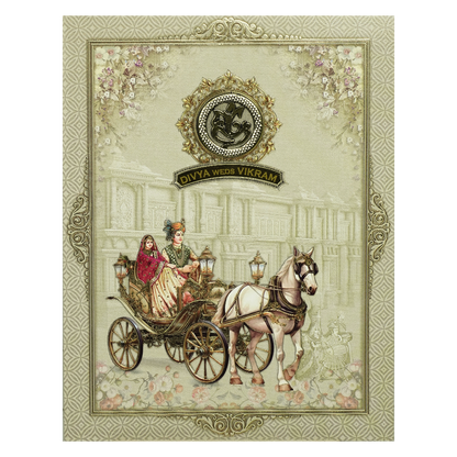 Green Floral Bride Groom Palace Wedding Card-KNKJ1155