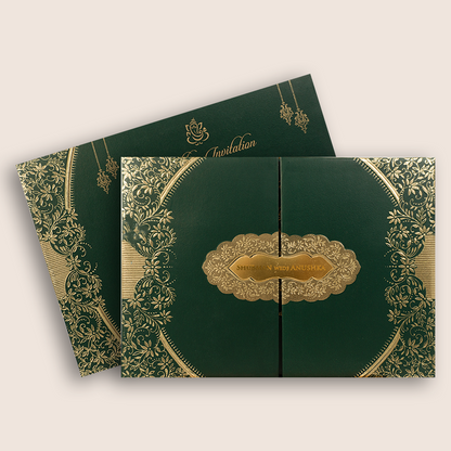 Green Floral Door Style Padded Wedding Invitation - KRB10491