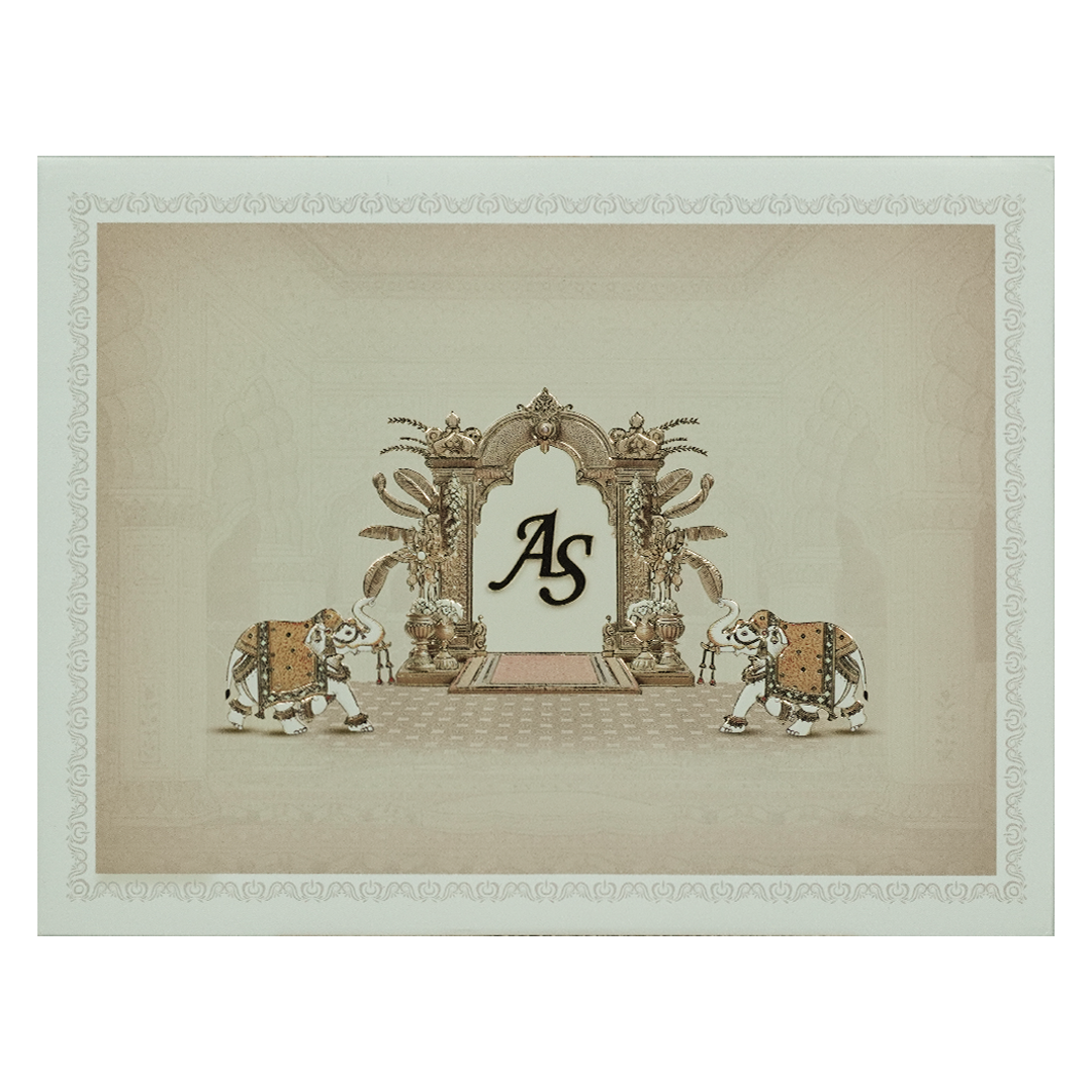 Cream Padded Elephant Wedding Card-KRC31090