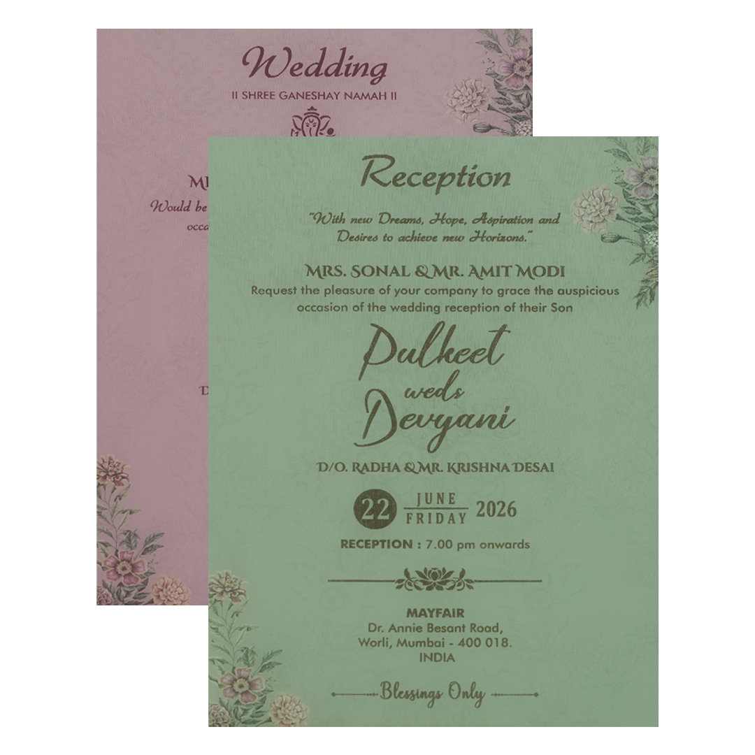 Buy Grey Pink Floral Padded Wedding Card