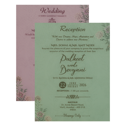 Buy Grey Pink Floral Padded Wedding Card