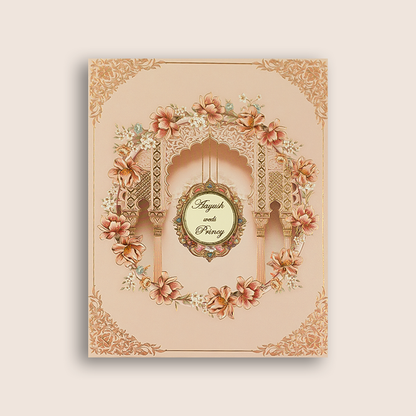 Peach Padded Floral Wedding Card - KAA05520