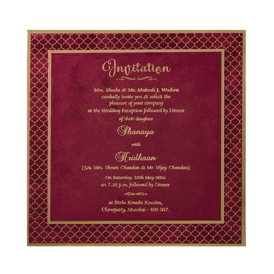 Red Gold Square Padded Wedding Card-KMMSC202