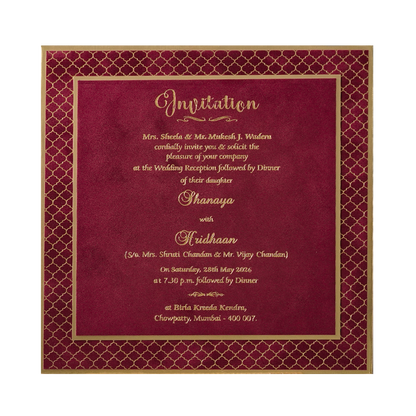 Red Gold Square Padded Wedding Card-KMMSC202