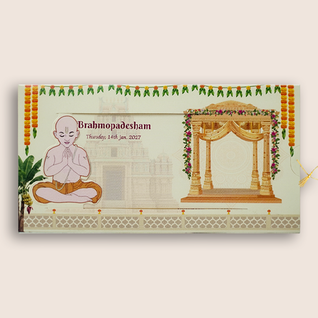 Cream Brahmopadesham Invitation Card-KNKRL120