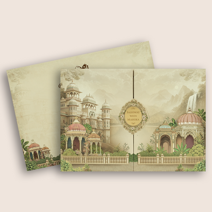 Beige Palace Door Style Padded Invitation Card - KRE28780
