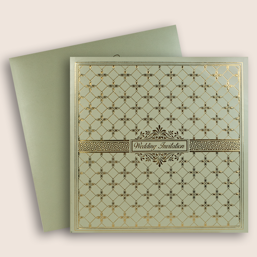 Metallic Olive Green Floral Pattern Wedding Invitation - KNPR3301G