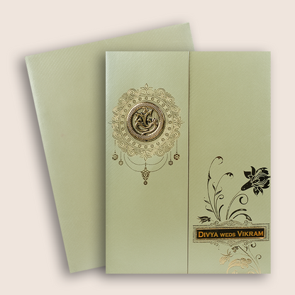 Olive Green Floral Door style Invitation Card - KNK8701LG
