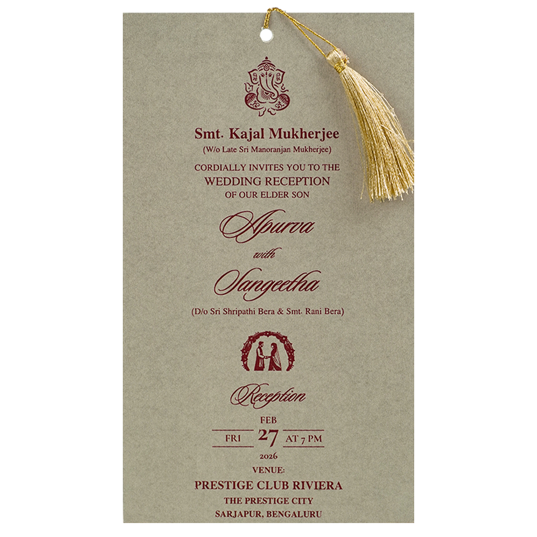 Grey Gold Tassel Single Sheet Wedding Card-KNPD1121