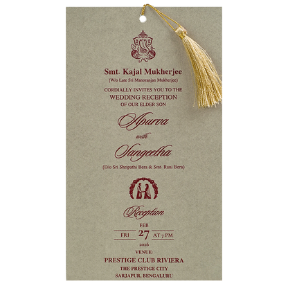 Grey Gold Tassel Single Sheet Wedding Card-KNPD1121