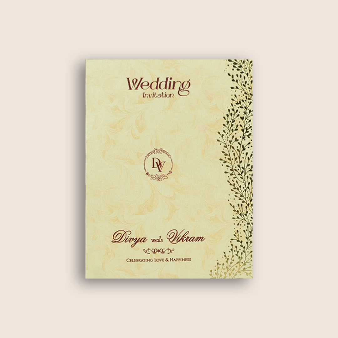 Cream Floral Single Sheet Marriage Invitation - KNPD1749
