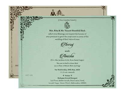 Green Floral Padded Wedding Card-KSSC2280