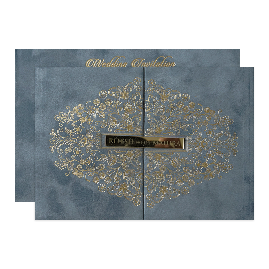 Grey Floral Gatefold Padded Wedding Card-KMMWD1165