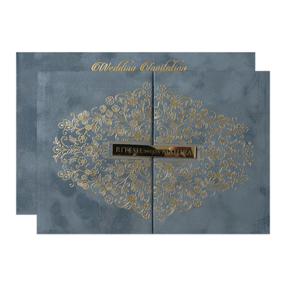 Grey Floral Gatefold Padded Wedding Card-KMMWD1165