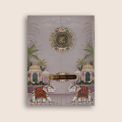 Lavender Royal Elephant Door Style Wedding Invitation - KSH27150