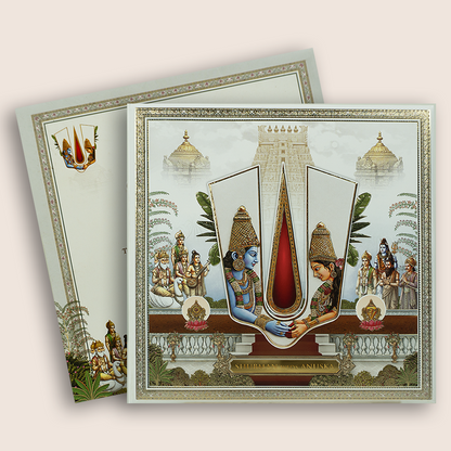 White Vaishnava Tilak Balaji Padmavathi Wedding Card - KRB10770