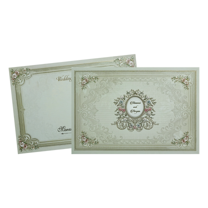 Classic Green Ornate Floral Padded Wedding Card-KMMWD1141