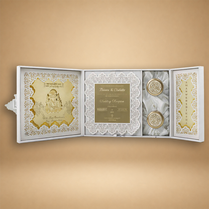 White Gold Laser-Cut Luxury Invitaion Box - KNLW20246